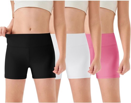 Haloumoning Girls Athletic Shorts - High Waisted Gymnastics & Yoga Biker Shorts | 3 Pack, Ages 5-14