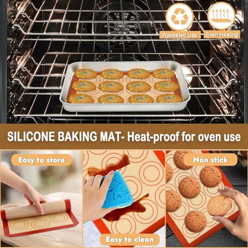 P&P CHEF 9-Inch Baking Sheet Pan with Cooling Rack & Silicone Mat Set