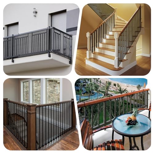 Cupount Banister Guard for Baby - 15ft x 3.3ft Black Safety Mesh Netting for Pets and Kids - Stair Railing Cover for Home