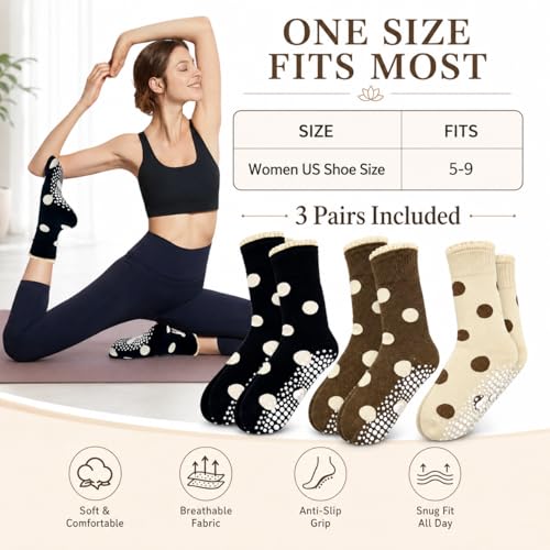 Non-Slip Yoga & Pilates Socks for Women - Grip Socks Multipack, US 5-9