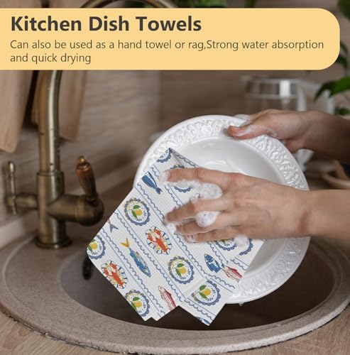 Summer Lemon Fish Crawfish Kitchen Towels - 16x24 Inch