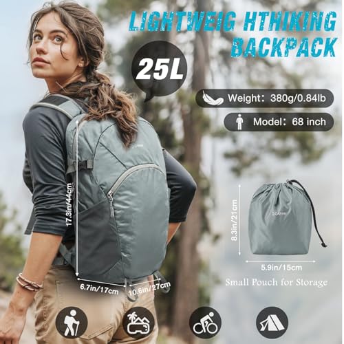 G4Free 25L Lightweight Hiking Backpack for Men Women - Grey