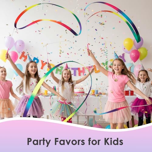 2Pcs Colorful Dancing Ribbons with Wands - Neon Rainbow Gradient