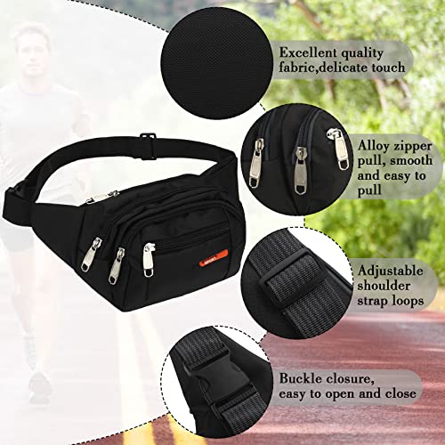 Reginary 3 Pack Fanny Pack Belt Bags for Travel Waterproof Waist Pouch (Black, Red, Gray)