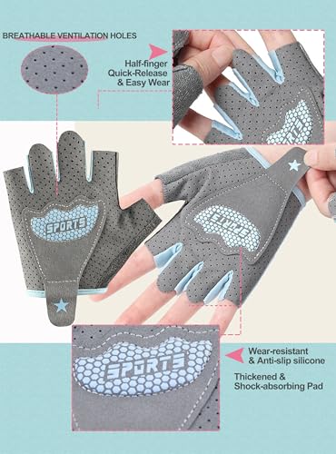 Kids Fingerless Cycling Gloves - Toddler & Teen, Blue, L (7-12 Years)