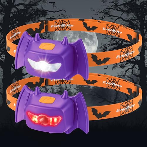 EverBrite 2-Pack Bat Shaped Headlamps for Kids - Halloween Vampire Light with 3 Modes