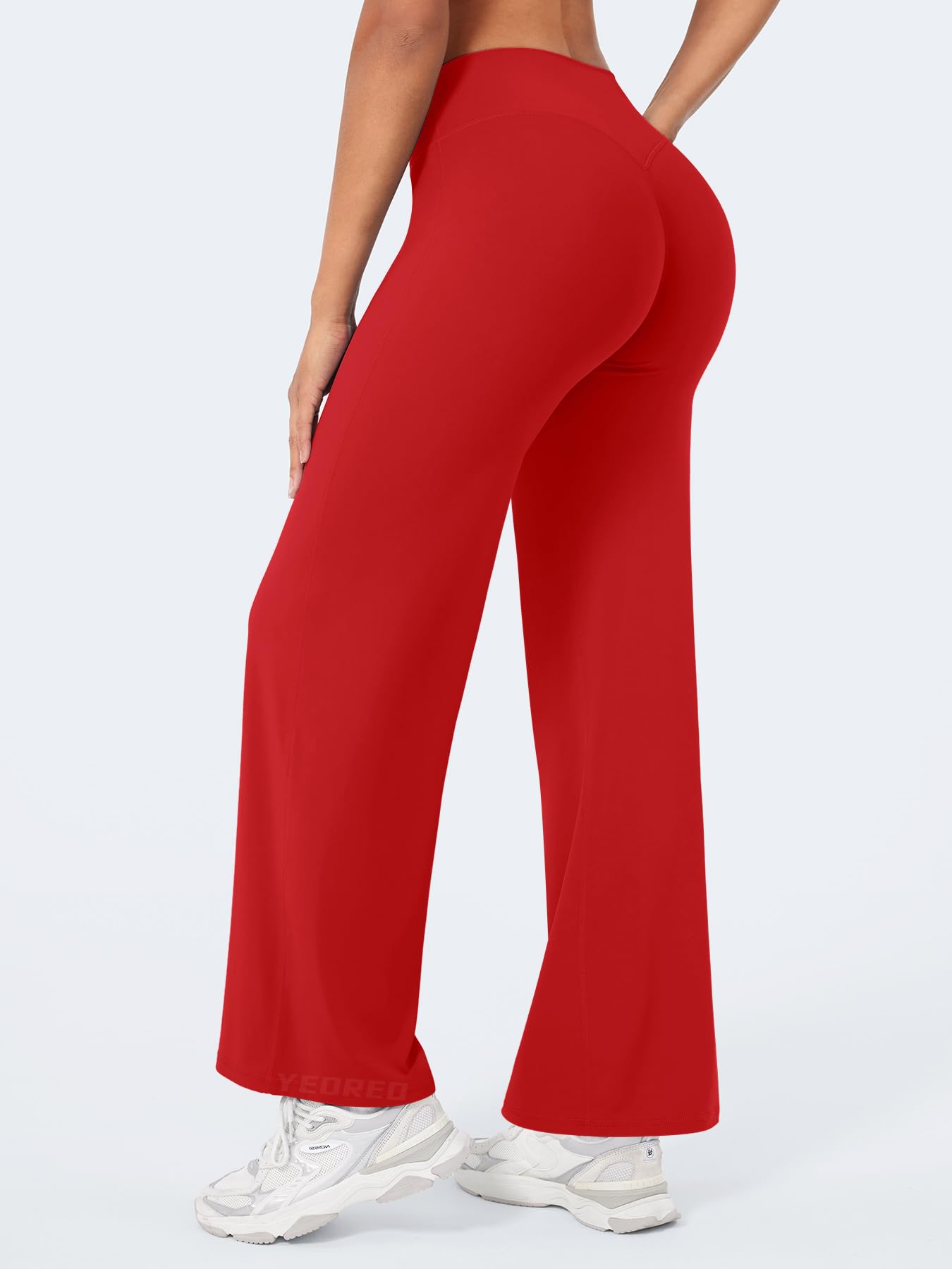 YEOREO Workout Leggings Womens No Front Seam Straight Leggings 29" High Waist Buttery Eddiy Gym Yoga Pants Red XS