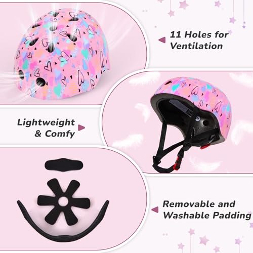 Kids Bike Helmet with DIY Cat Ears - Pink Hearts / Small 3-8