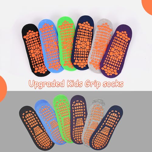 Non-Slip Kids Grip Socks - Slipper Socks for Boys 6 Pairs (6-9 Years)