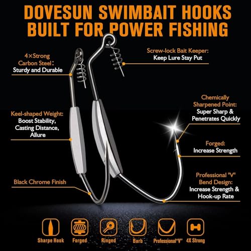 Dovesun 12PCS/44PCS Weighted Swimbait Hooks Fishing Saltwater