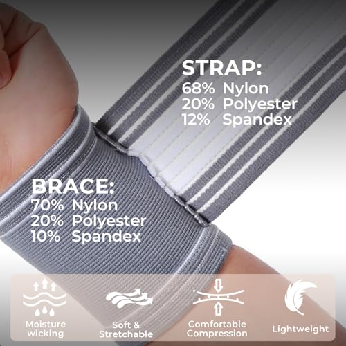 Adjustable Compression Wrist Band - Breathable Support Sleeve - Gray, Medium