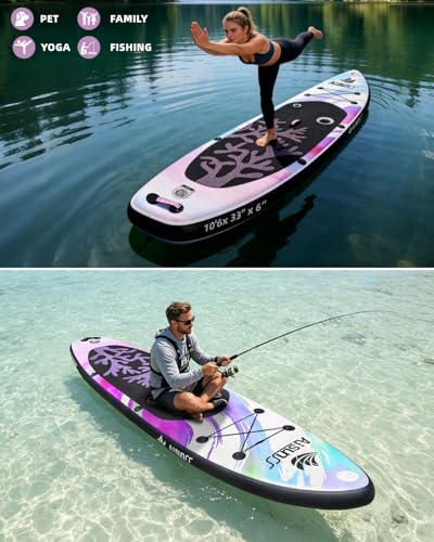 Inflatable Paddle Board - 10.6ft Wide SUP for All Skill Levels - Purple Coral