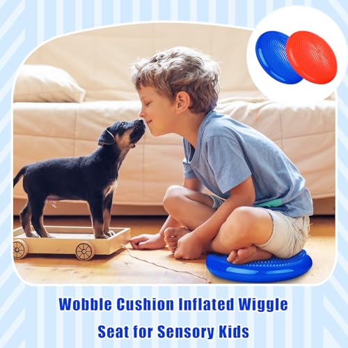 Wobble Cushion Set - 2 Inflatable Balance Discs with Pump - Blue & Red