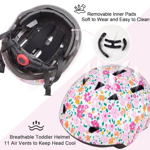 Toddler Bike Helmet - Adjustable Infant Safety Helmet B-White Pink, Small (Ages 1-3)