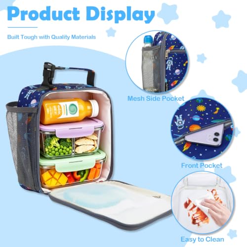 FlowFly Kids Insulated Lunch Bag Astronaut Mini Cooler Tote for Boys & Girls