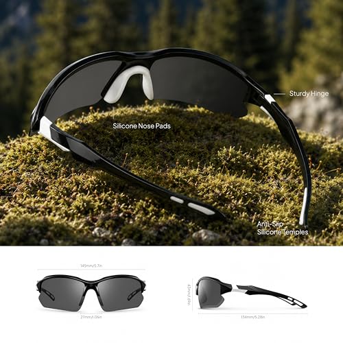 Polarized Sports Sunglasses for Men - 3 Pack Half Frame - Black/Blue/Red Mirror