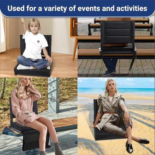 Portable Stadium Seat with Back Support & Cushion - Black