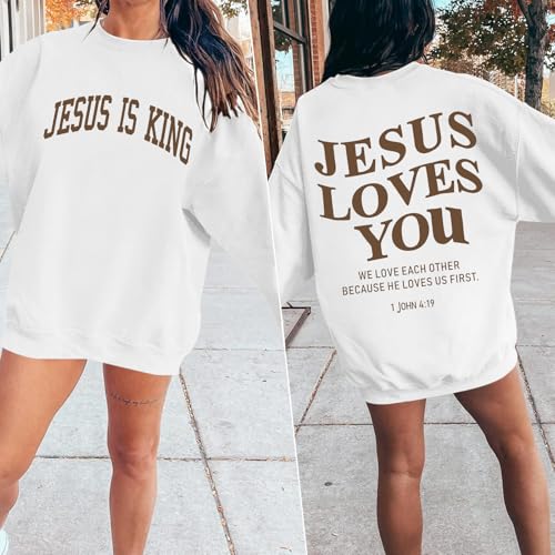Christian Hoodie for Women - Jesus Loves You - White, Medium