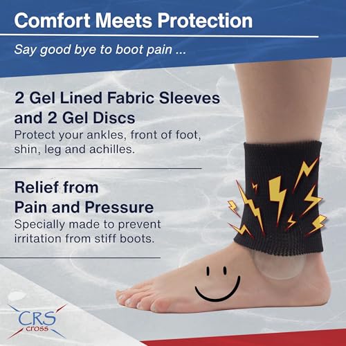 Black CRS Cross Ankle Gel Sleeves with Discs for Skating, 2 Pairs