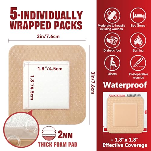 Silicone Foam Dressing with Adhesive Border - 3" x 3", Pack of 5