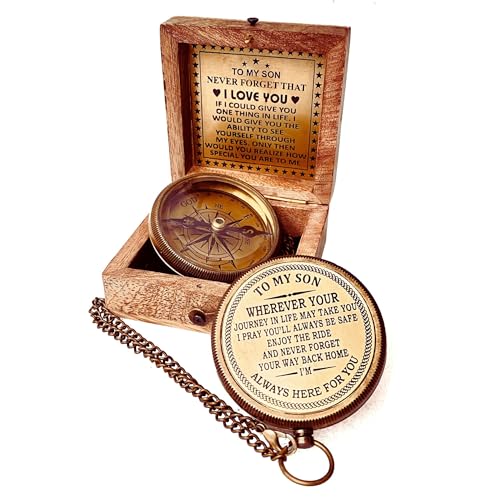 Engraved Compass Gift for Son - I Love You Variation