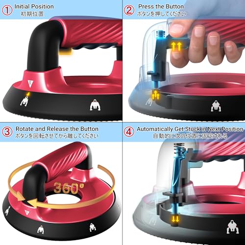 Rotating Push Up Bars with Non-Slip Grip - Red