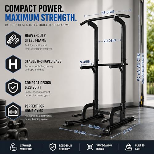 Adjustable Power Tower Pull Up Bar Station - Black