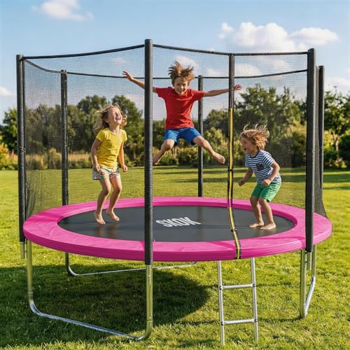8FT Outdoor Trampoline for Kids - Hot Pink, ASTM Approved, 400LBS