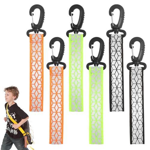 Reflective Keychain Set - 6 Pcs Safety Pendants for Backpack, Wheelchair, Cycling - Green, Black, Orange