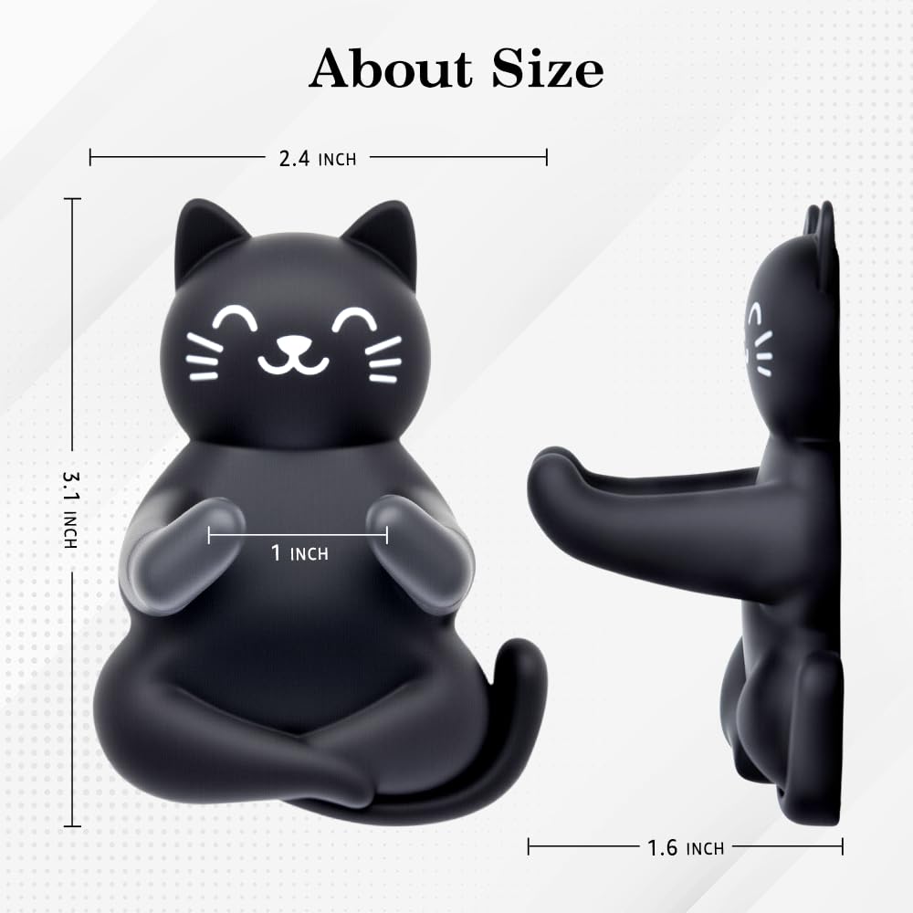 Mhfpl Cute Cat Waterproof Self-Adhesive Shower Hook Set, Funny Black Cat Razor Holder Bathroom Accessories for Men Women Cat Lover, Cat Lover Gifts for Women Men, Black Cat Bathroom Decor