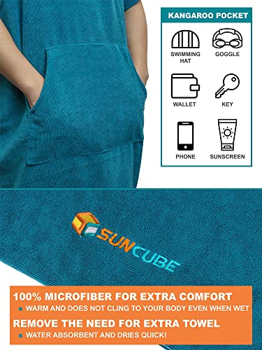 Surf Poncho Changing Robe with Hood - Sea Blue Microfiber Towel