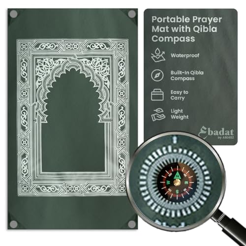 Portable Travel Prayer Mat with Compass & Weights - Green