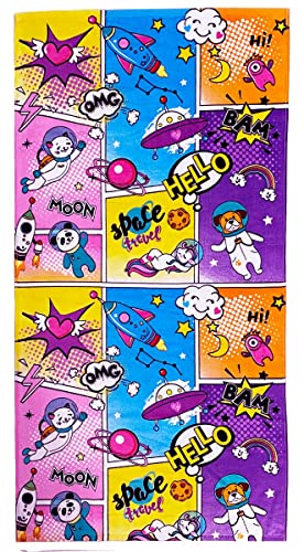 Kids Beach Towel - Soft Absorbent Cotton Velour - Space Travel 51"x25.5"