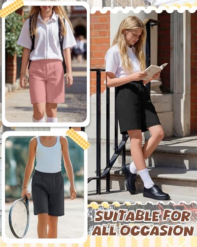Girls Bermuda Athletic Shorts - 3 Pack, Black, Dark Gray, Pink