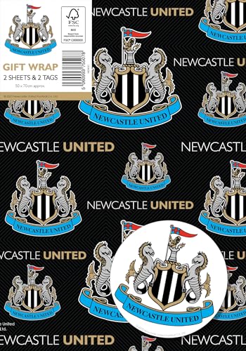 Newcastle United FC Wrapping Paper - 2 Sheets & 2 Tags, 70cm x 50cm