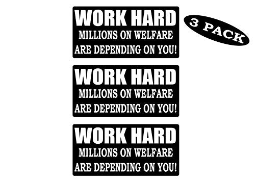 Funny Work Hard Hat Stickers - 3 Pack 1x2 Inch Helmet & Toolbox Decals