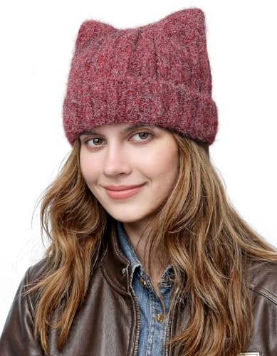 Women's Knitted Thermal Beanie - Winter Skull Cap - Red