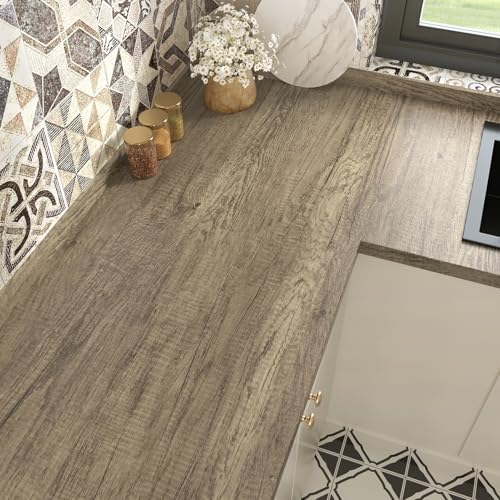 Wallercity Brown/Gray Wood Grain Contact Paper for Countertops Peel and Stick Wood Look Wallpaper for Kitchen Cabinets Bathroom Rustic Self Adhesive Vintage Vinyl Wrap for Table Shelf 15.8''x78.7''