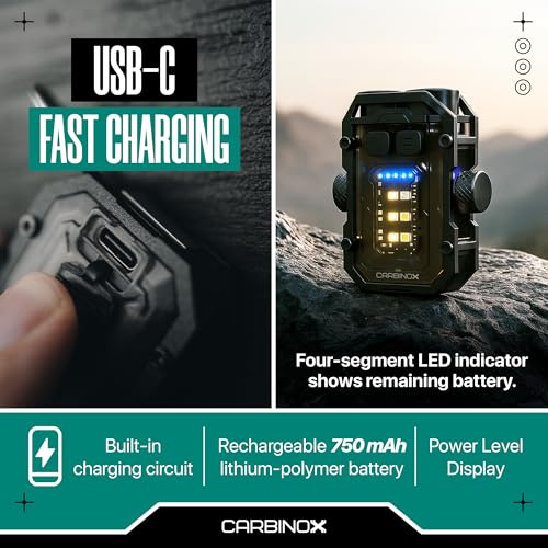 CARBINOX Rechargeable LED Mini Flashlight with COB Light & Red-Blue Warning