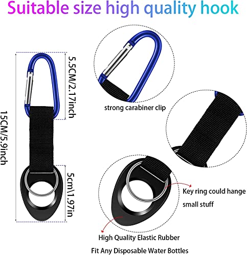 Silicone Water Bottle Holder Hook with Carabiner Clip - 5 Pack