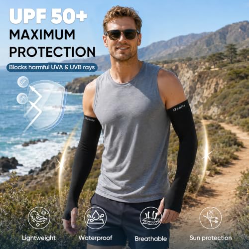 UV Protection Arm Sleeves with Thumb Hole - Medium Black