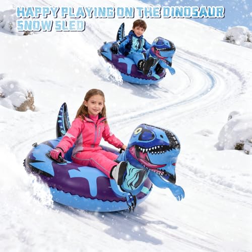 Dinosaur Snow Tube - Inflatable Sled for Kids & Adults - Blue
