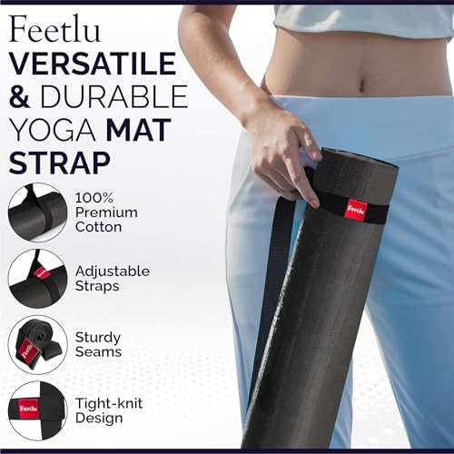 Adjustable 2-in-1 Yoga Mat Strap & Stretching Aid - Cotton - Black