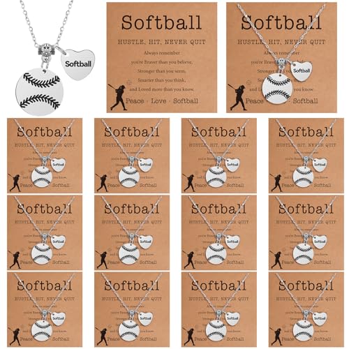 Softball Necklace Set - 12 Sport Charms Jewelry for Gifts
