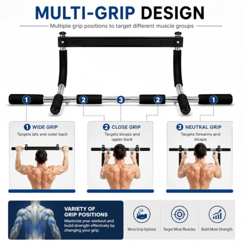 Portable Pull Up Bar for Doorway - Max Capacity 330 lbs - Black