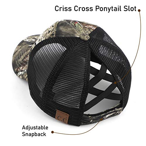 C.C Ponycap Messy High Bun Ponytail Cap - Adjustable Glitter Mesh Trucker Hat, One Size Mossyoak