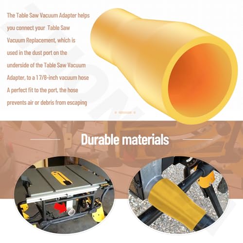 Table Saw Vacuum Adapter Connecting 2 1/2" Table Saw Outlet Connected to 1 7/8" Shop Vac Hose for Dewalt DWE7491RS DWE7491 Table Saw Dust Collector - Yellow