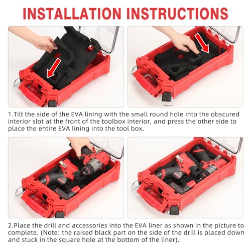 Gen 3 M12 Drill Driver and Accessories Organizer for Milwaukee 48-22-8435 Packout Tool Box - EVA Liner for Enhanced Protection(Black Liner Only - Box and Tools Not Included)