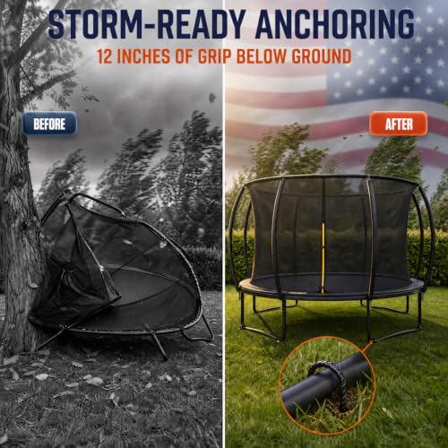 12 Inch Heavy Duty Trampoline Anchor Kit - 8 U Stakes - Black
