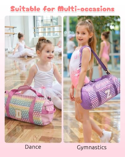 Rainbow Pink Kids Weekender Bag Set for Girls - Personalized Birthday Gift, Dance & Travel Duffle & Makeup Pouch - Vogewood